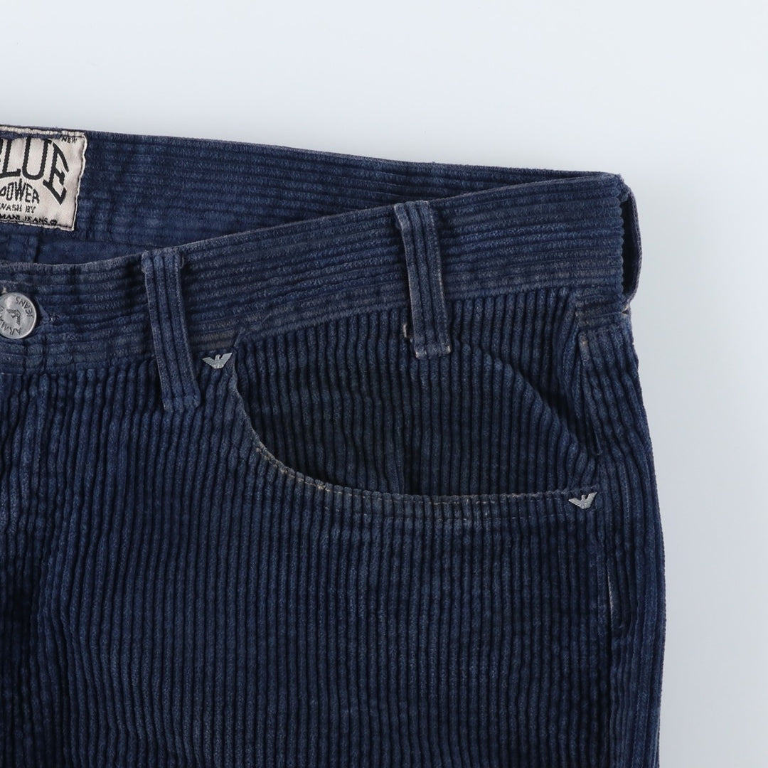 80s-90'S Giorgio Armani Jeans Wide Ribbed Corduroy Pants, Made in Italy, Men's, Size W37 cotton blue type Vintage Second Hand