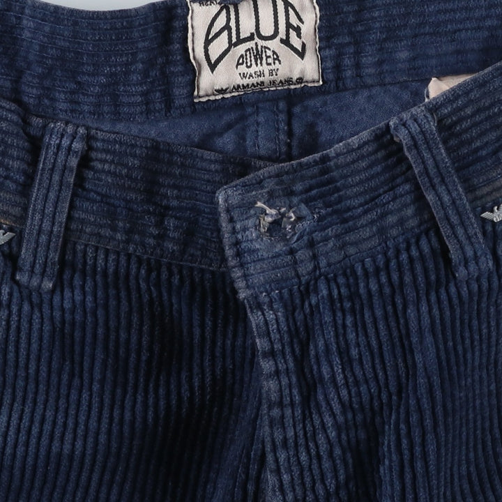 80s-90'S Giorgio Armani Jeans Wide Ribbed Corduroy Pants, Made in Italy, Men's, Size W37 cotton blue type Vintage Second Hand
