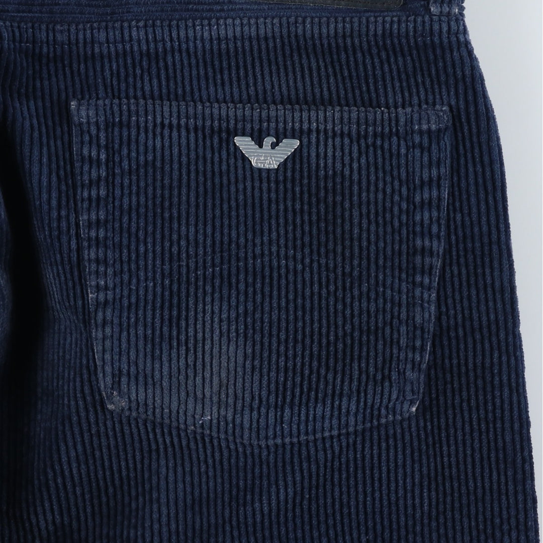80s-90'S Giorgio Armani Jeans Wide Ribbed Corduroy Pants, Made in Italy, Men's, Size W37 cotton blue type Vintage Second Hand