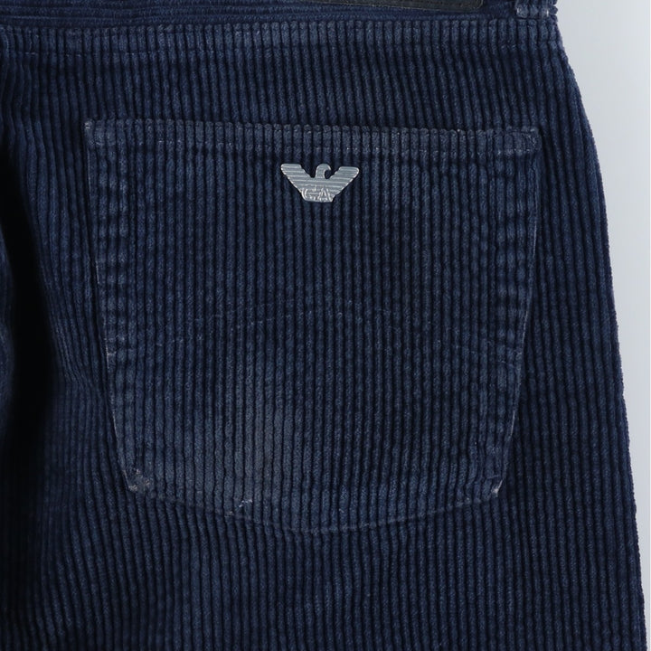 80s-90'S Giorgio Armani Jeans Wide Ribbed Corduroy Pants, Made in Italy, Men's, Size W37 cotton blue type Vintage Second Hand