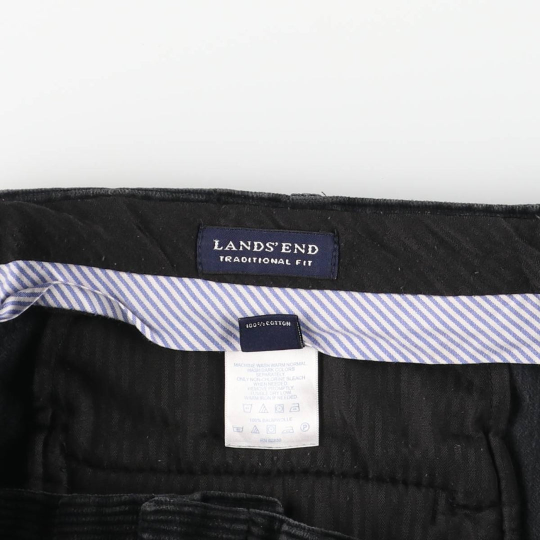 LANDS'END TRADITIONAL FIT Two-pleat Corduroy Pants, Men's, Size 36 cotton black type Vintage Second Hand
