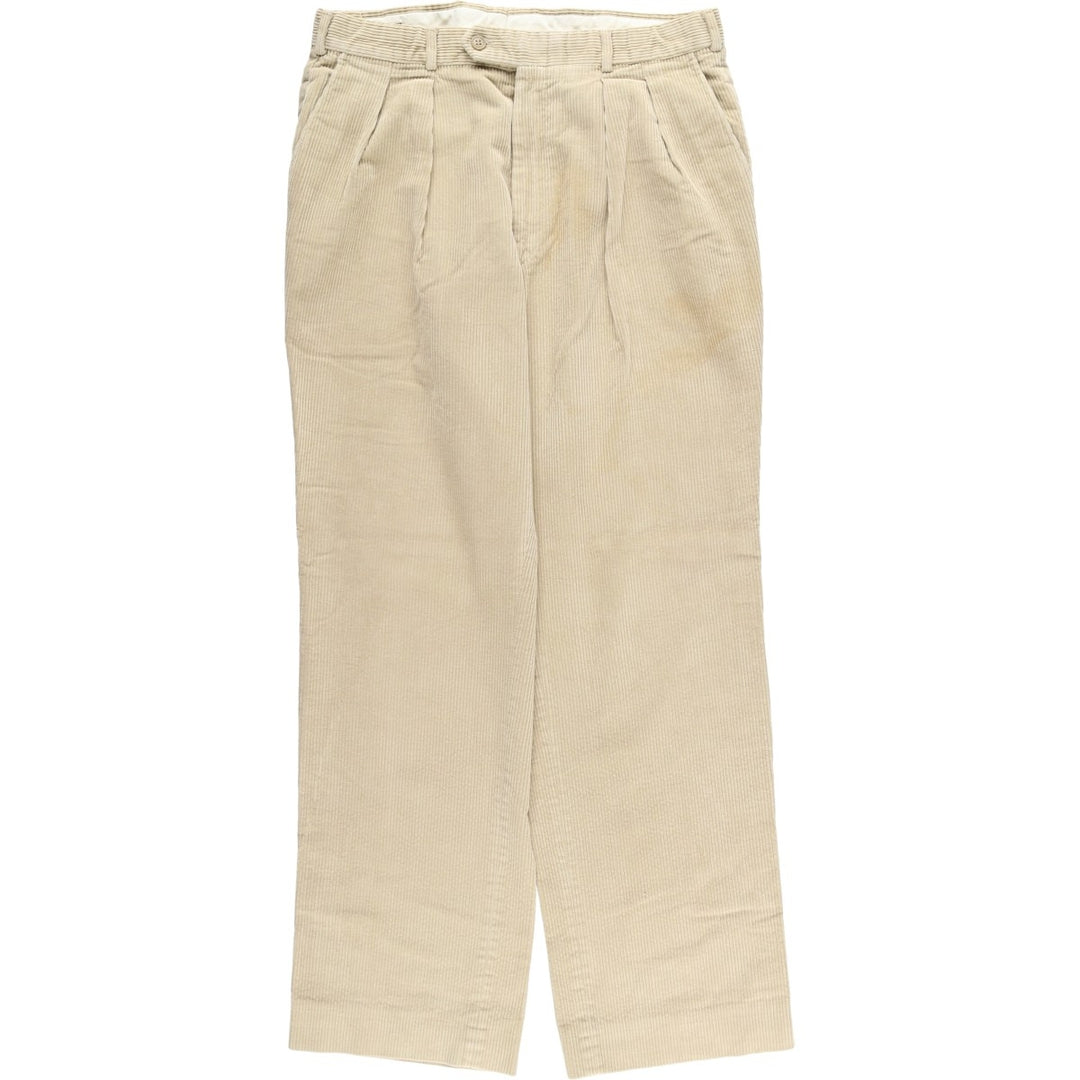 1980'S LLBean Two-pleat Corduroy Pants, Men's, Size W34, Vintage cotton beige type brown Vintage Second Hand