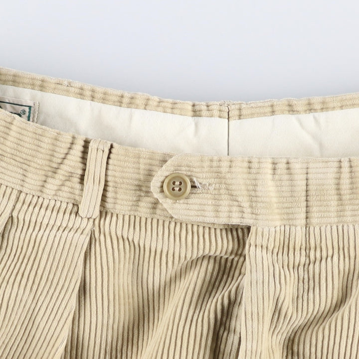 1980'S LLBean Two-pleat Corduroy Pants, Men's, Size W34, Vintage cotton beige type brown Vintage Second Hand