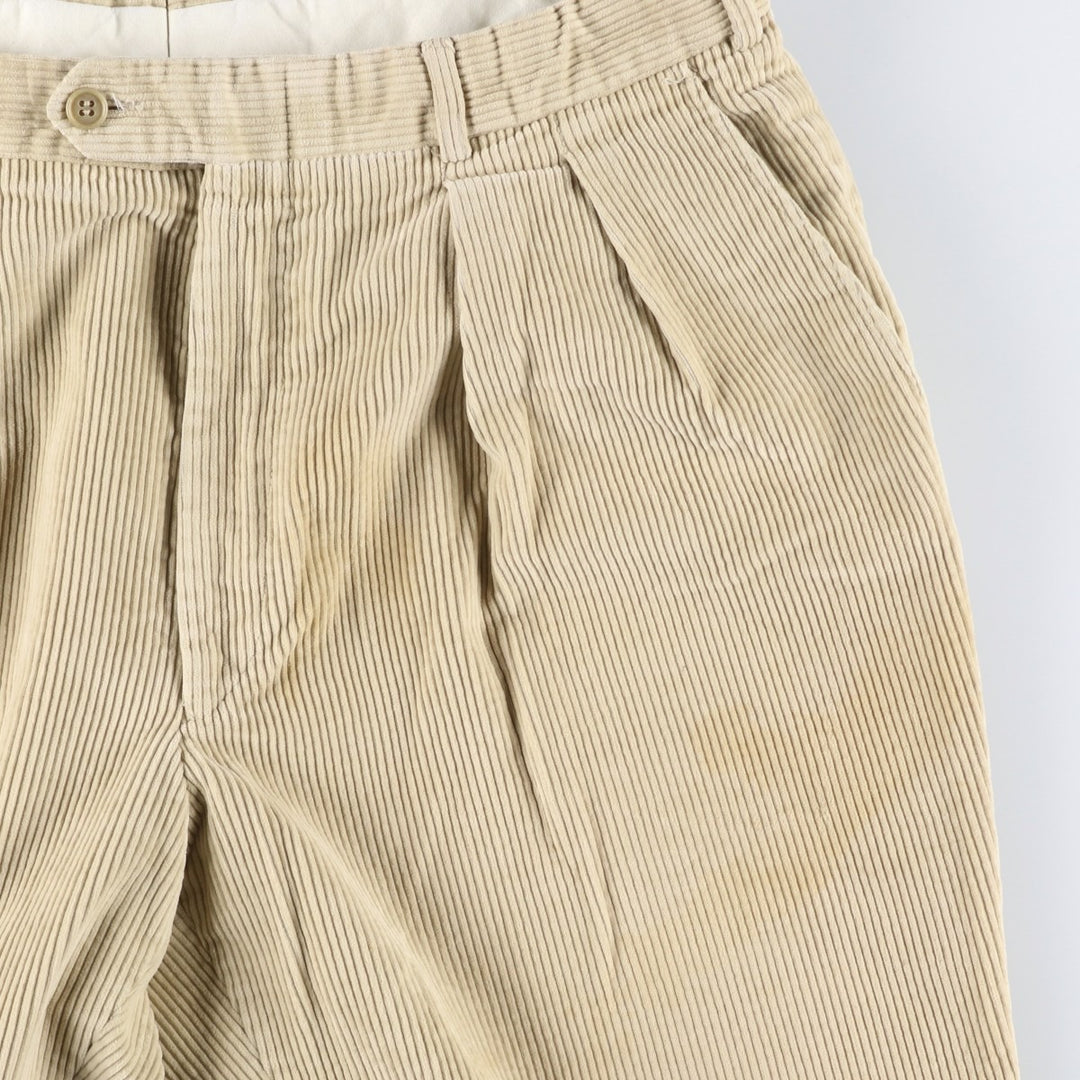 1980'S LLBean Two-pleat Corduroy Pants, Men's, Size W34, Vintage cotton beige type brown Vintage Second Hand