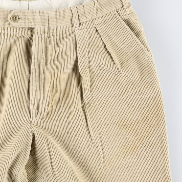 1980'S LLBean Two-pleat Corduroy Pants, Men's, Size W34, Vintage cotton beige type brown Vintage Second Hand