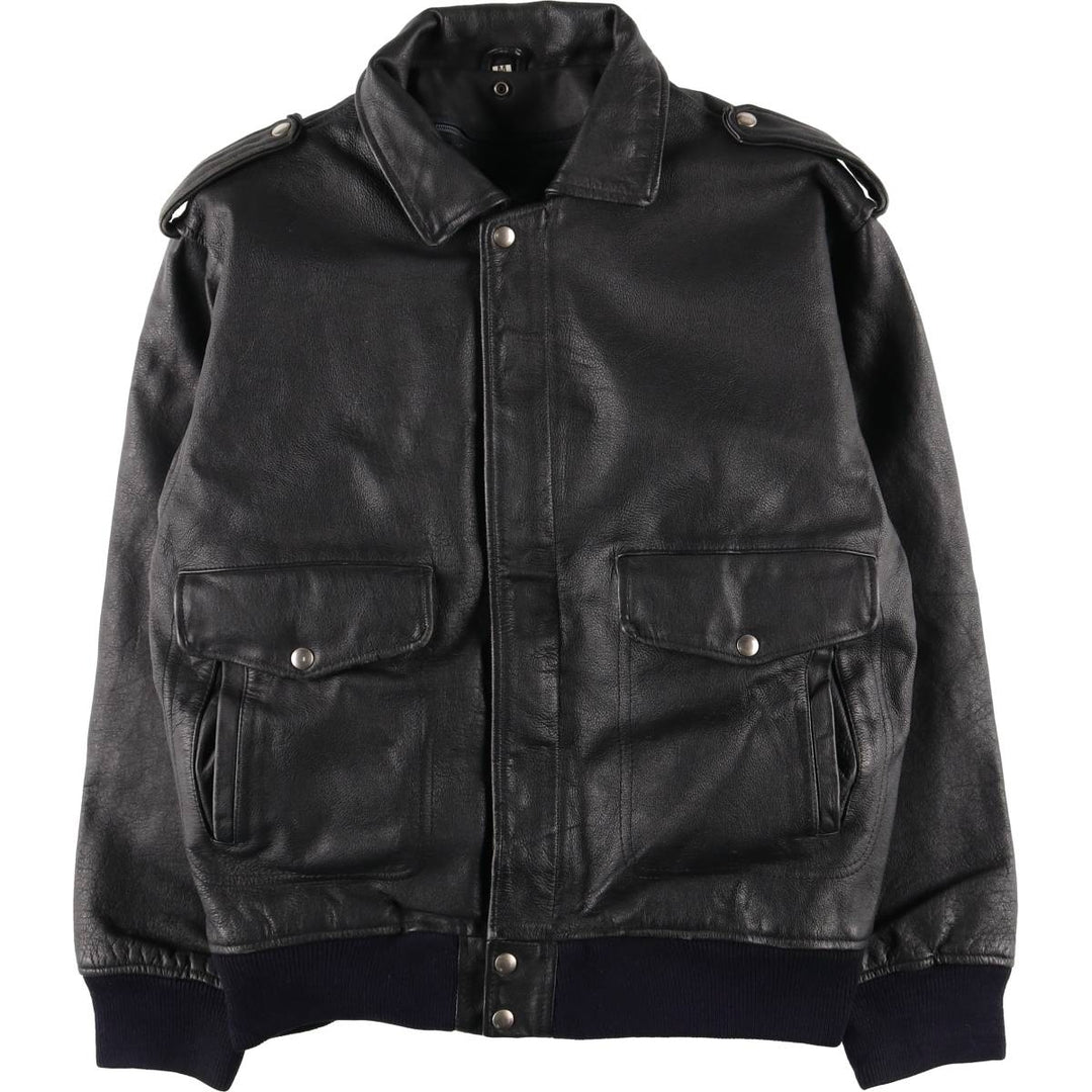 A-2 type padded leather flight jacket, men's size M unclear black type Vintage Second Hand