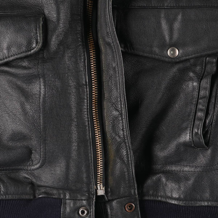 A-2 type padded leather flight jacket, men's size M unclear black type Vintage Second Hand