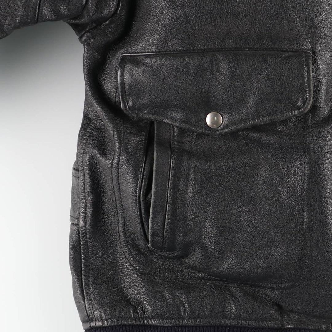 A-2 type padded leather flight jacket, men's size M unclear black type Vintage Second Hand