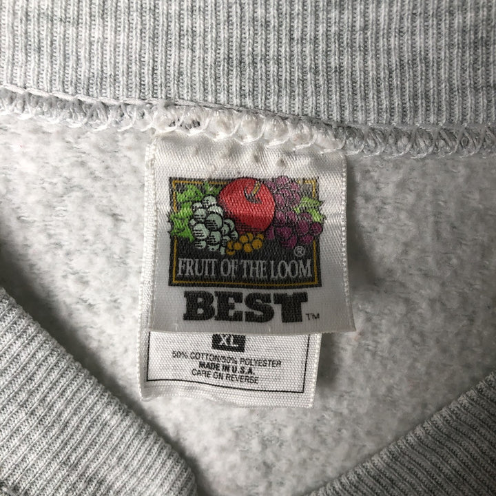 90'S Fruit of the Loom Best Print Sweatshirt, Made in USA, Men's XL, Vintage cotton pale white type Vintage Second Hand