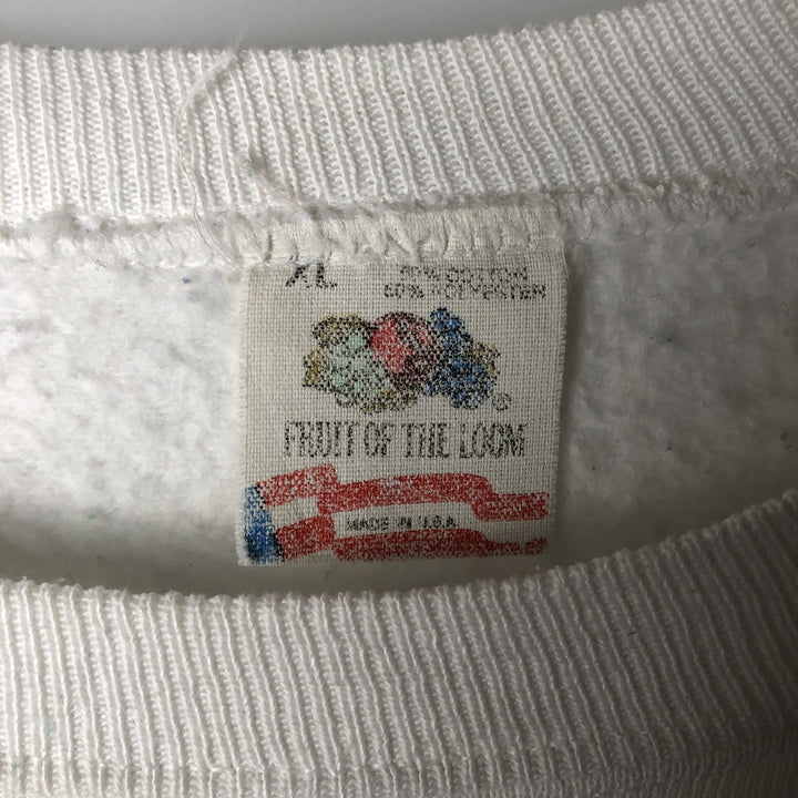 90'S Fruit of the Loom printed sweatshirt, made in the USA, men's XL size, vintage cotton white type Vintage Second Hand