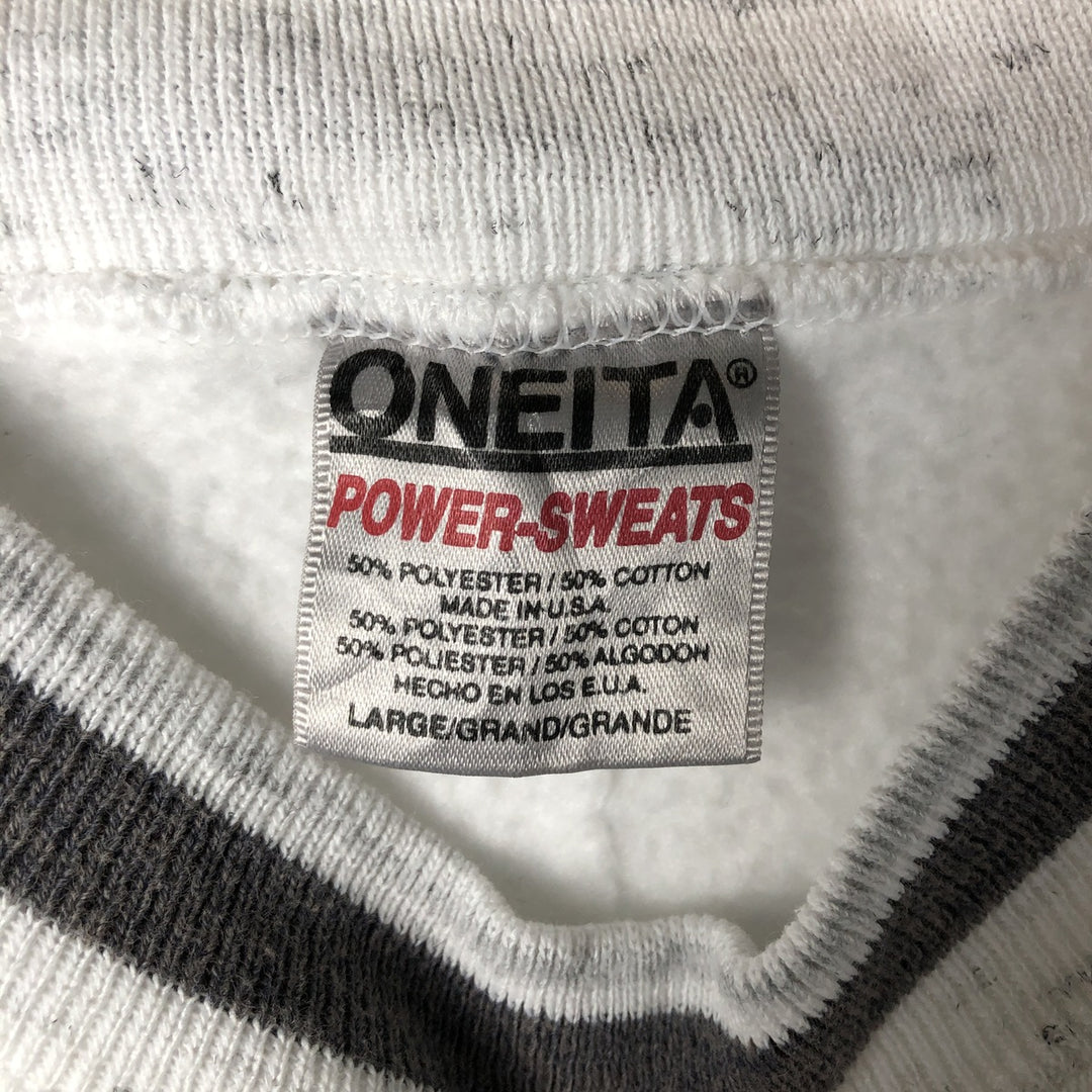 90'S ONEITA POWER-SWEATS Printed Sweatshirt Trainer Made in USA Men's Size L Vintage cotton white type Vintage Second Hand