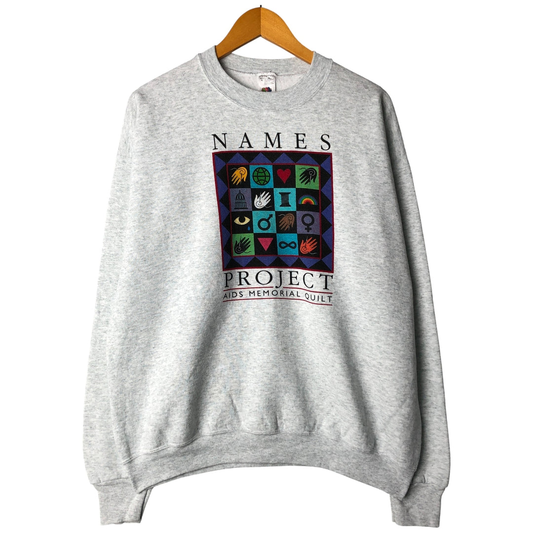 90'S Fruit of the Loom printed sweatshirt, sweatshirt, men's XL size, vintage cotton pale white type Vintage Second Hand