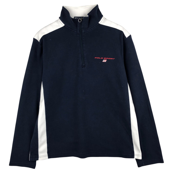 90'S Ralph Lauren Polo Sport Half-Zip Logo Sweatshirt, Men's Size L cotton navy blue type Vintage Second Hand