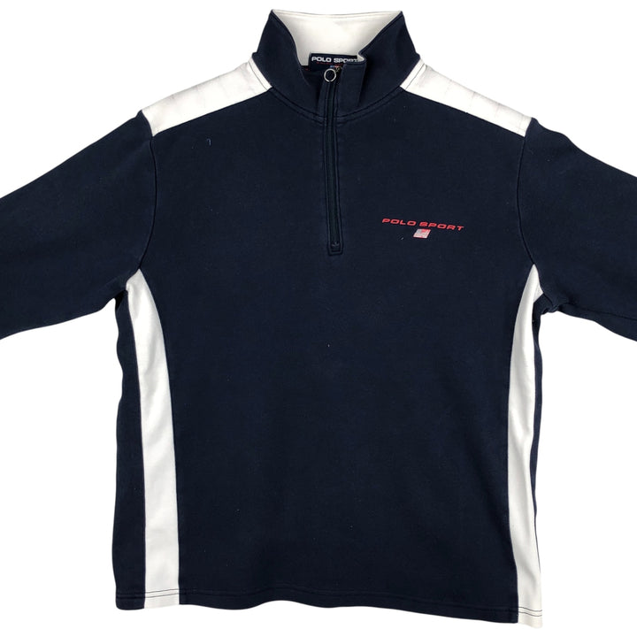 90'S Ralph Lauren Polo Sport Half-Zip Logo Sweatshirt, Men's Size L cotton navy blue type Vintage Second Hand