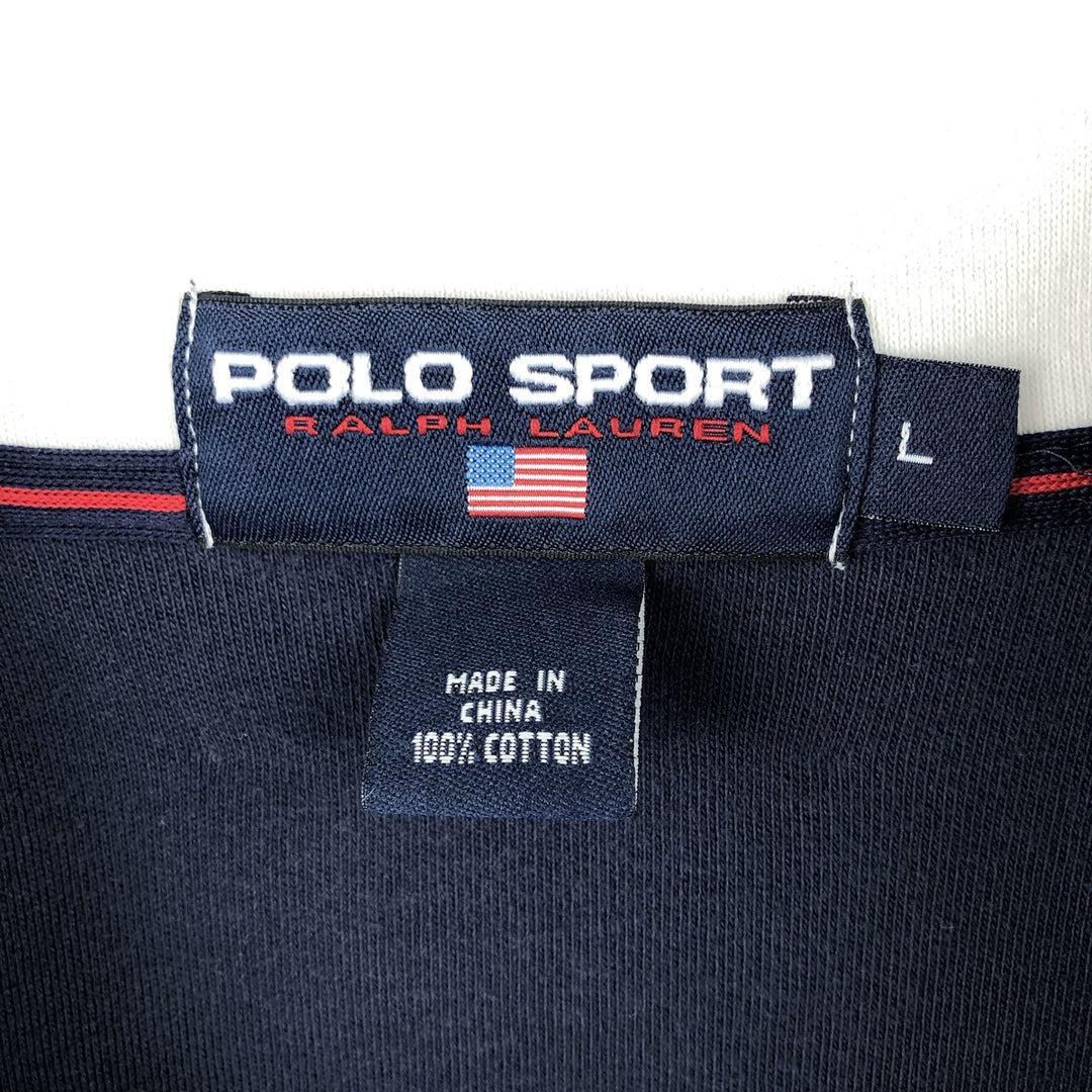 90'S Ralph Lauren Polo Sport Half-Zip Logo Sweatshirt, Men's Size L cotton navy blue type Vintage Second Hand