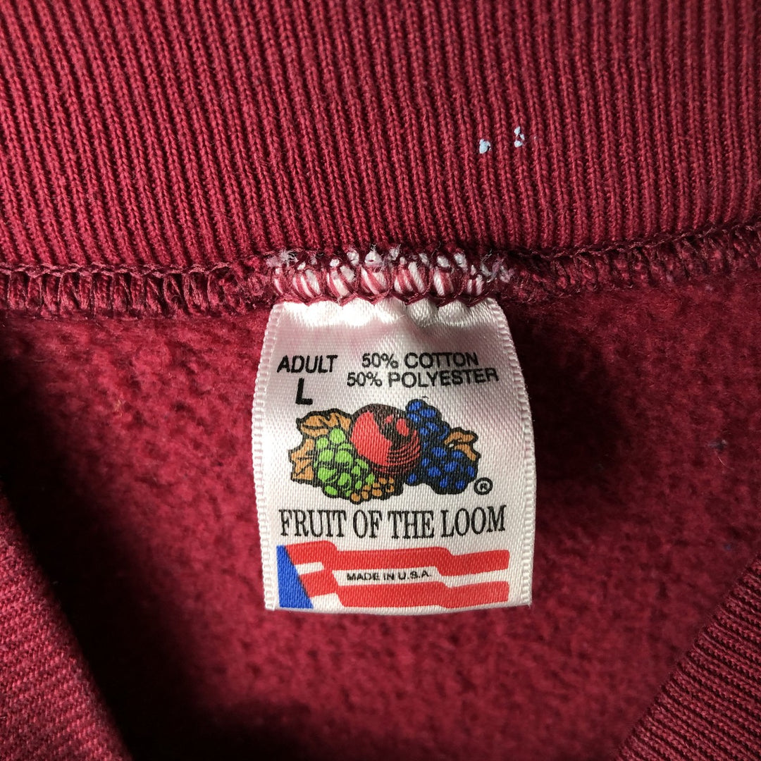 90'S Fruit of the Loom College Sweatshirt, Made in USA, Men's Size L, Vintage cotton Red type red-purple Vintage Second Hand
