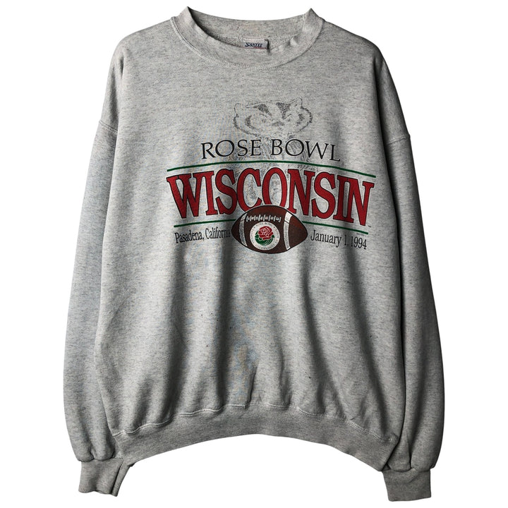 90'S SATEE Heavyweight University of Wisconsin College Character Sweatshirt, Made in USA, Men's Size L cotton white type Vintage Second Hand