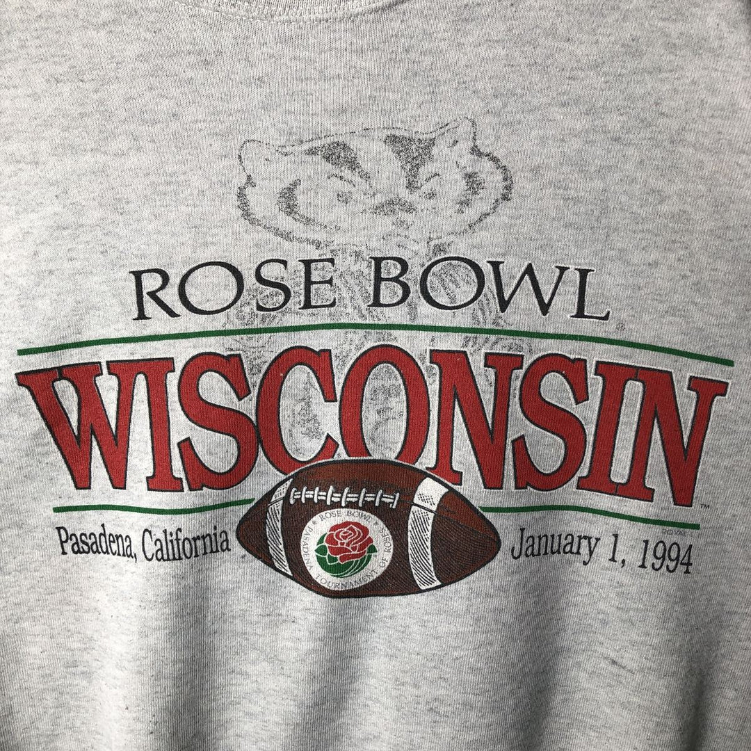 90'S SATEE Heavyweight University of Wisconsin College Character Sweatshirt, Made in USA, Men's Size L cotton white type Vintage Second Hand