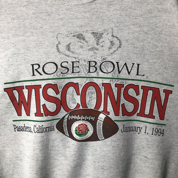 90'S SATEE Heavyweight University of Wisconsin College Character Sweatshirt, Made in USA, Men's Size L cotton white type Vintage Second Hand