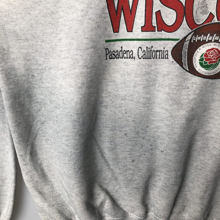 90'S SATEE Heavyweight University of Wisconsin College Character Sweatshirt, Made in USA, Men's Size L cotton white type Vintage Second Hand