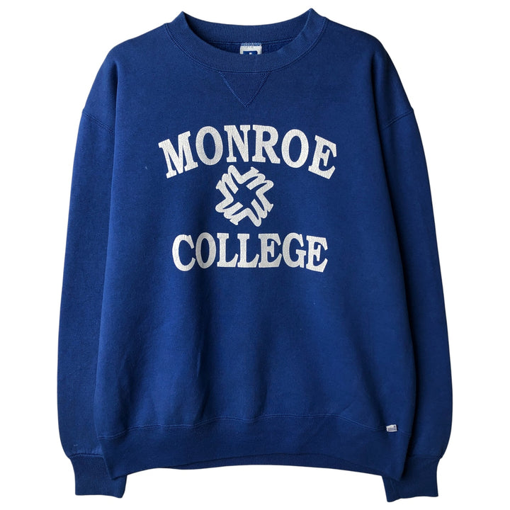 90'S Russell ATHLETIC College Sweatshirt, Made in USA, Men's Size L, Long Sleeve, Vintage cotton blue type Vintage Second Hand