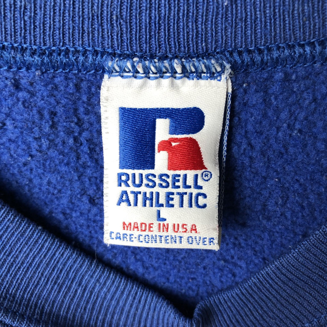 90'S Russell ATHLETIC College Sweatshirt, Made in USA, Men's Size L, Long Sleeve, Vintage cotton blue type Vintage Second Hand