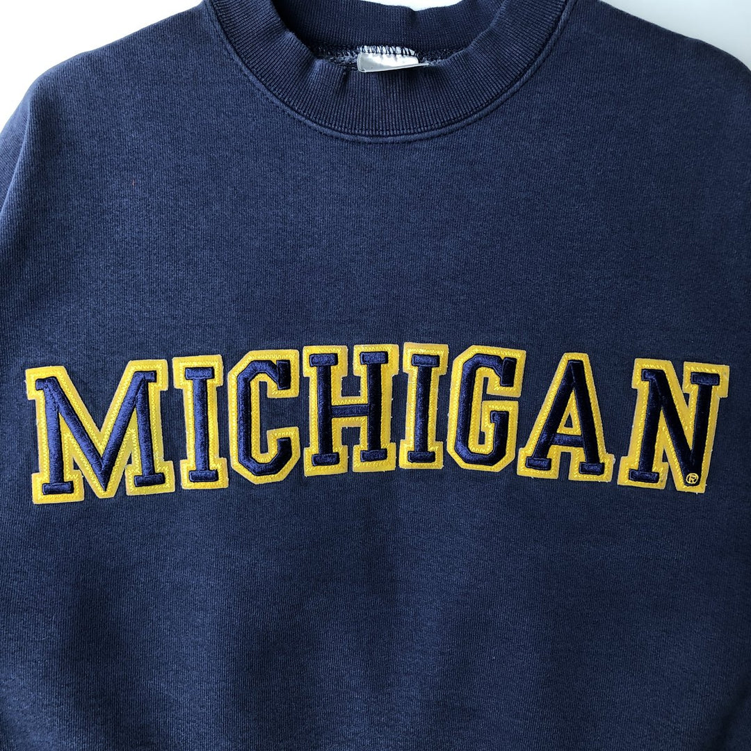 90'S Fruit of the Loom Super Cotton University of Michigan College Sweatshirt, Made in USA, Men's Size L cotton navy blue type Vintage Second Hand