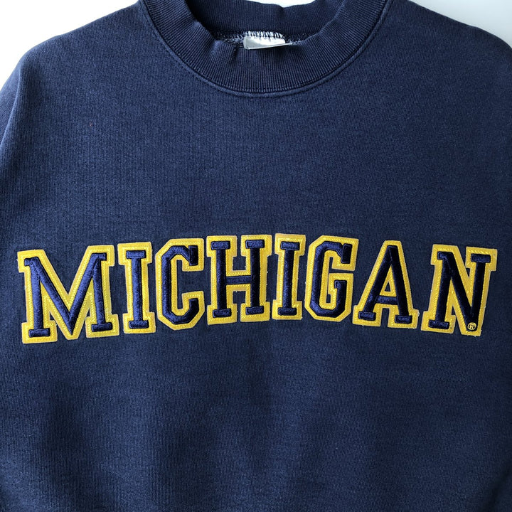 90'S Fruit of the Loom Super Cotton University of Michigan College Sweatshirt, Made in USA, Men's Size L cotton navy blue type Vintage Second Hand