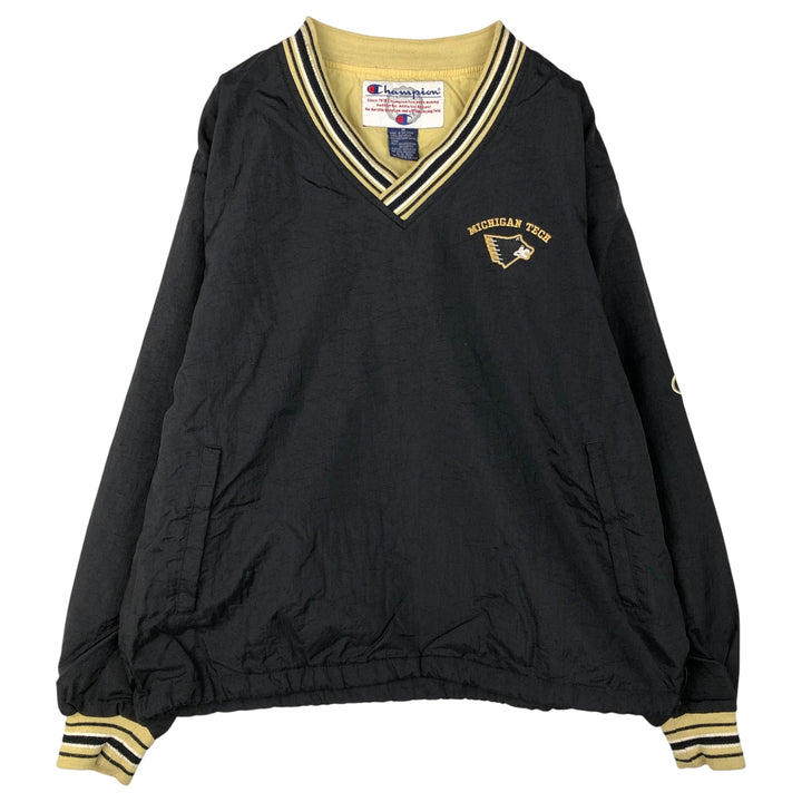90s-00'S Champion V-neck warm-up pullover, men's size M polyester black type Vintage Second Hand
