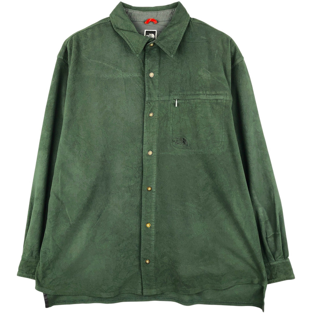 90s-00'S THE NORTH FACE fleece jacket, shirt jacket, men's size L polyester Green type dark green Vintage Second Hand