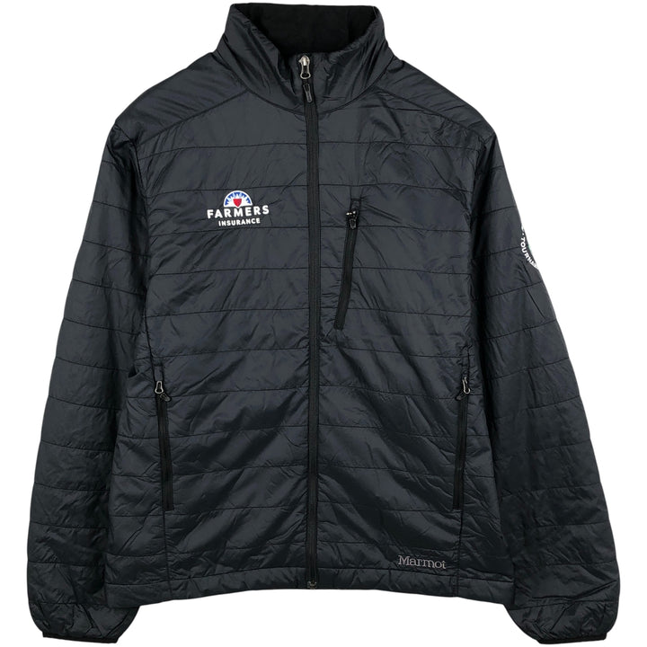Marmot Farmers Insurance Advertising Men's Padded Puffer Jacket (Size L) Recycled nylon black type Vintage Second Hand