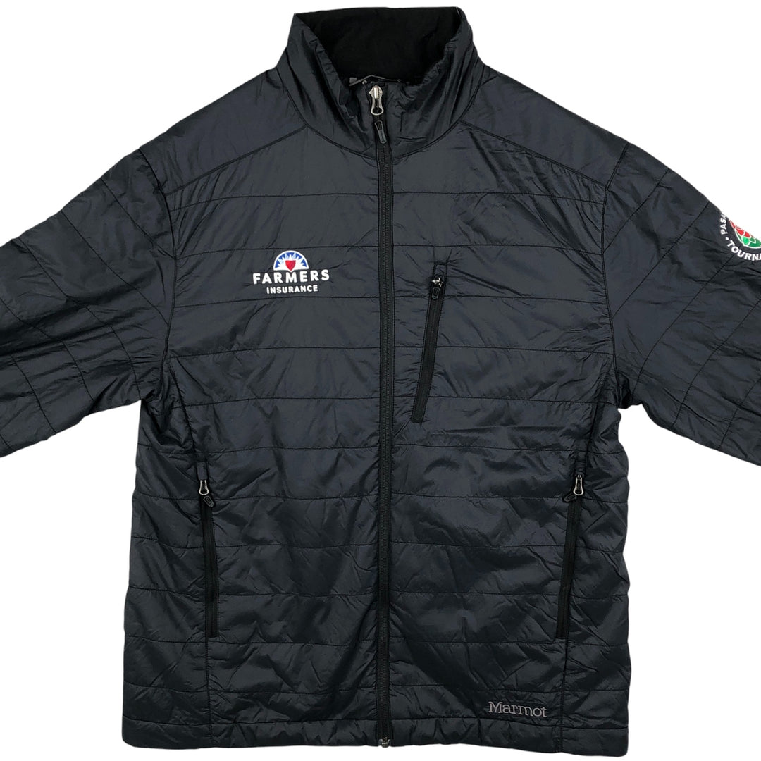 Marmot Farmers Insurance Advertising Men's Padded Puffer Jacket (Size L) Recycled nylon black type Vintage Second Hand