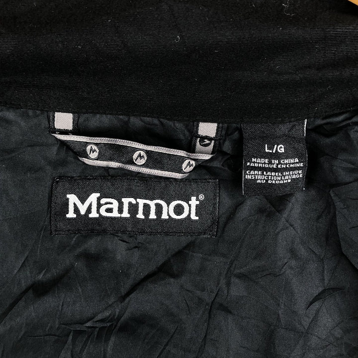 Marmot Farmers Insurance Advertising Men's Padded Puffer Jacket (Size L) Recycled nylon black type Vintage Second Hand