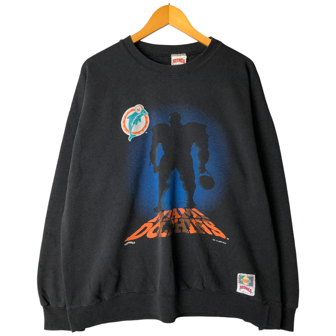 Vintage '90'S Nutmeg NFL Miami Dolphins Print Sweatshirt, Made in USA, Men's Size XL cotton black type Vintage Second Hand