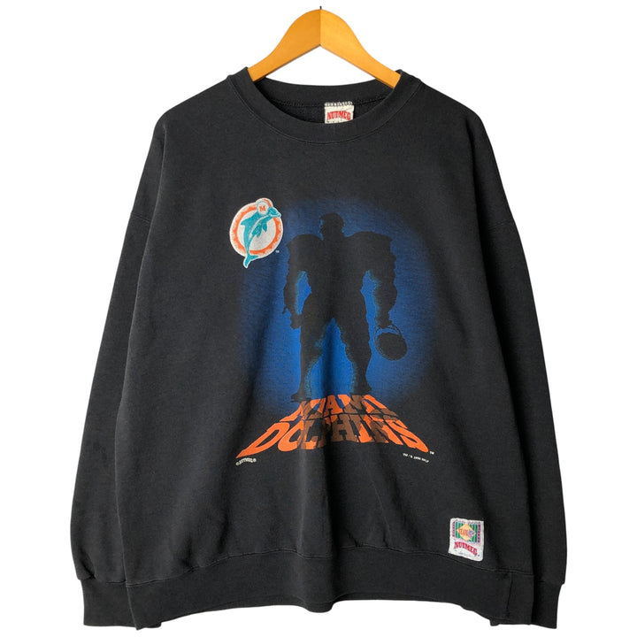 Vintage '90'S Nutmeg NFL Miami Dolphins Print Sweatshirt, Made in USA, Men's Size XL cotton black type Vintage Second Hand