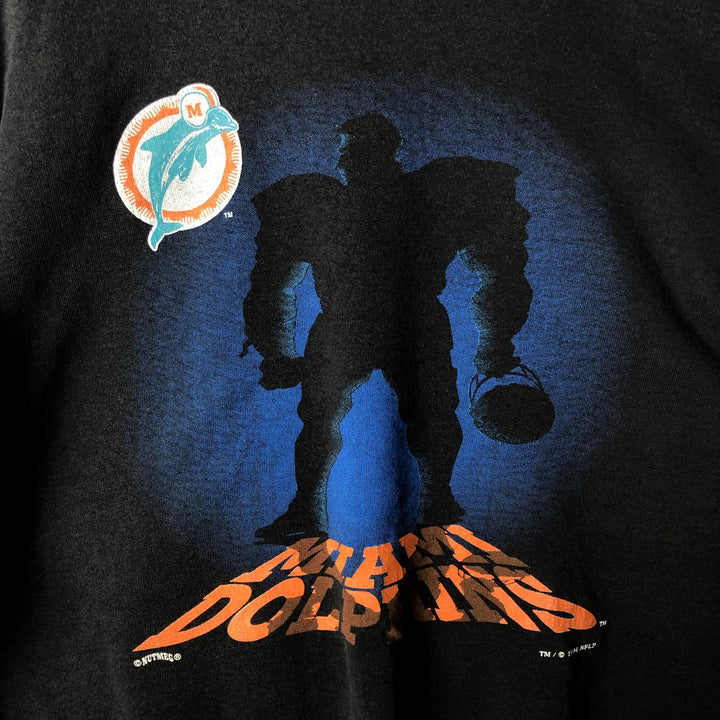 Vintage '90'S Nutmeg NFL Miami Dolphins Print Sweatshirt, Made in USA, Men's Size XL cotton black type Vintage Second Hand