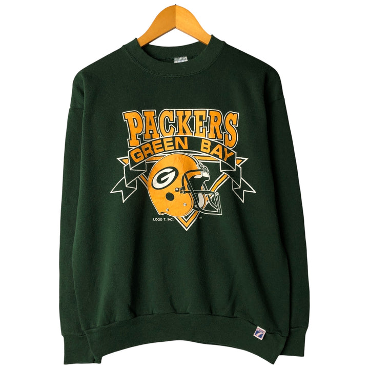 Vintage 90'S NFL Green Bay Packers Logo 7 Print Sweatshirt, Made in USA, Men's Size L cotton Green type dark green Vintage Second Hand