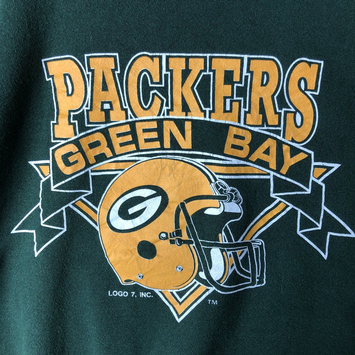 Vintage 90'S NFL Green Bay Packers Logo 7 Print Sweatshirt, Made in USA, Men's Size L cotton Green type dark green Vintage Second Hand
