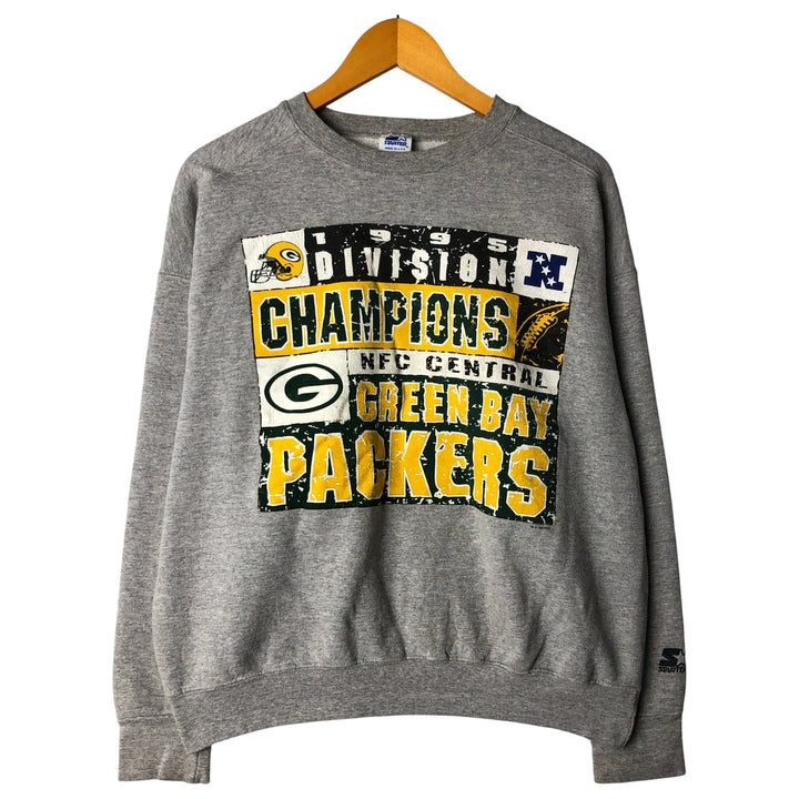 Vintage '90'S Starter NFL Green Bay Packers Printed Sweatshirt, Made in USA, Men's Size L cotton gray type Vintage Second Hand