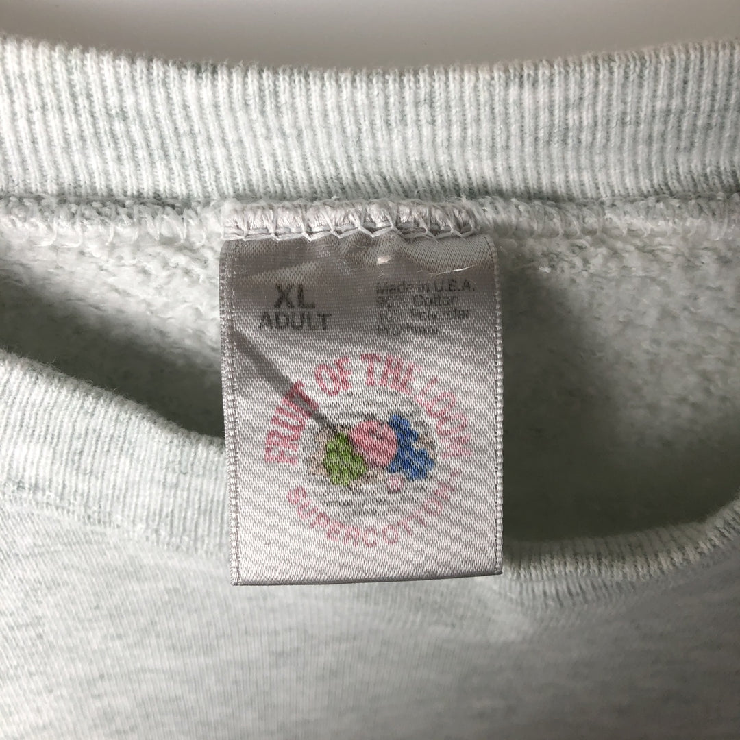 90'S Fruit of the Loom College Sweatshirt, Made in USA, Men's XL, Vintage cotton gray type Vintage Second Hand
