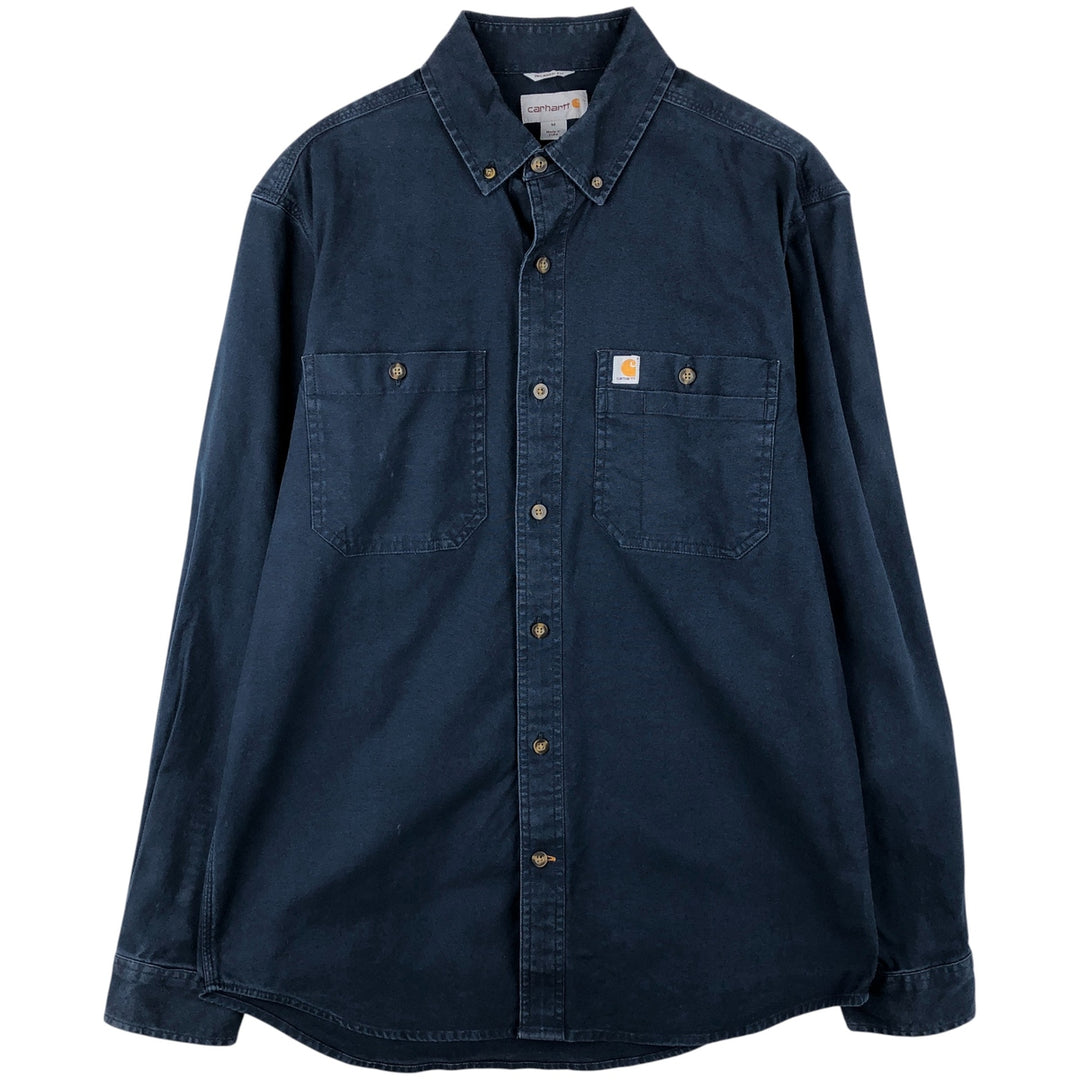 Carhartt Relaxed Fit Long Sleeve Button-Down Work Shirt, Men's Size Medium cotton navy blue type Vintage Second Hand