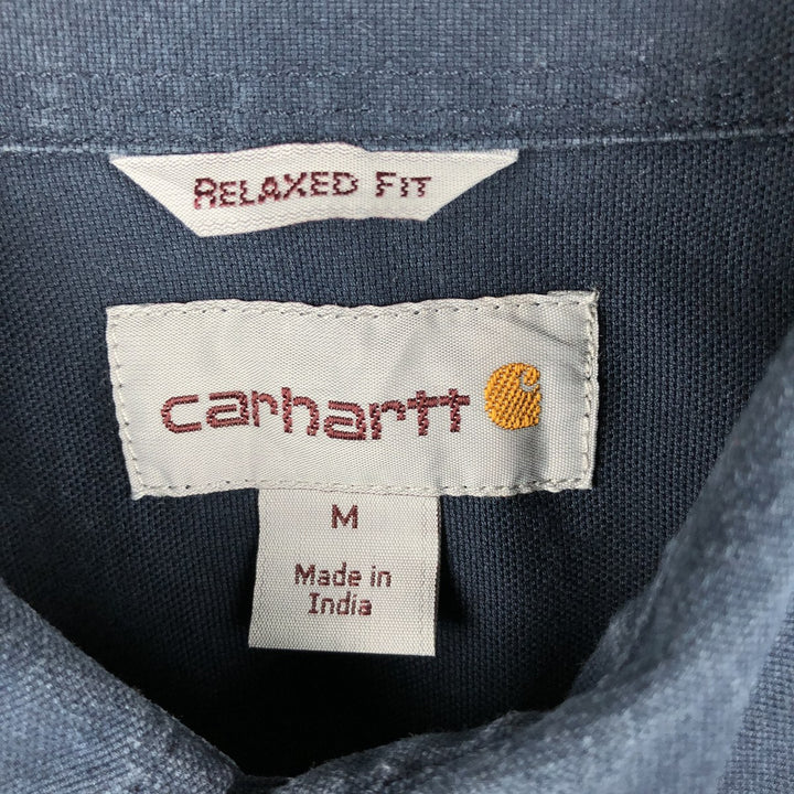 Carhartt Relaxed Fit Long Sleeve Button-Down Work Shirt, Men's Size Medium cotton navy blue type Vintage Second Hand