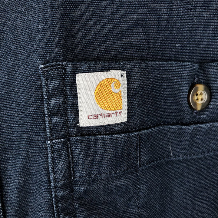 Carhartt Relaxed Fit Long Sleeve Button-Down Work Shirt, Men's Size Medium cotton navy blue type Vintage Second Hand