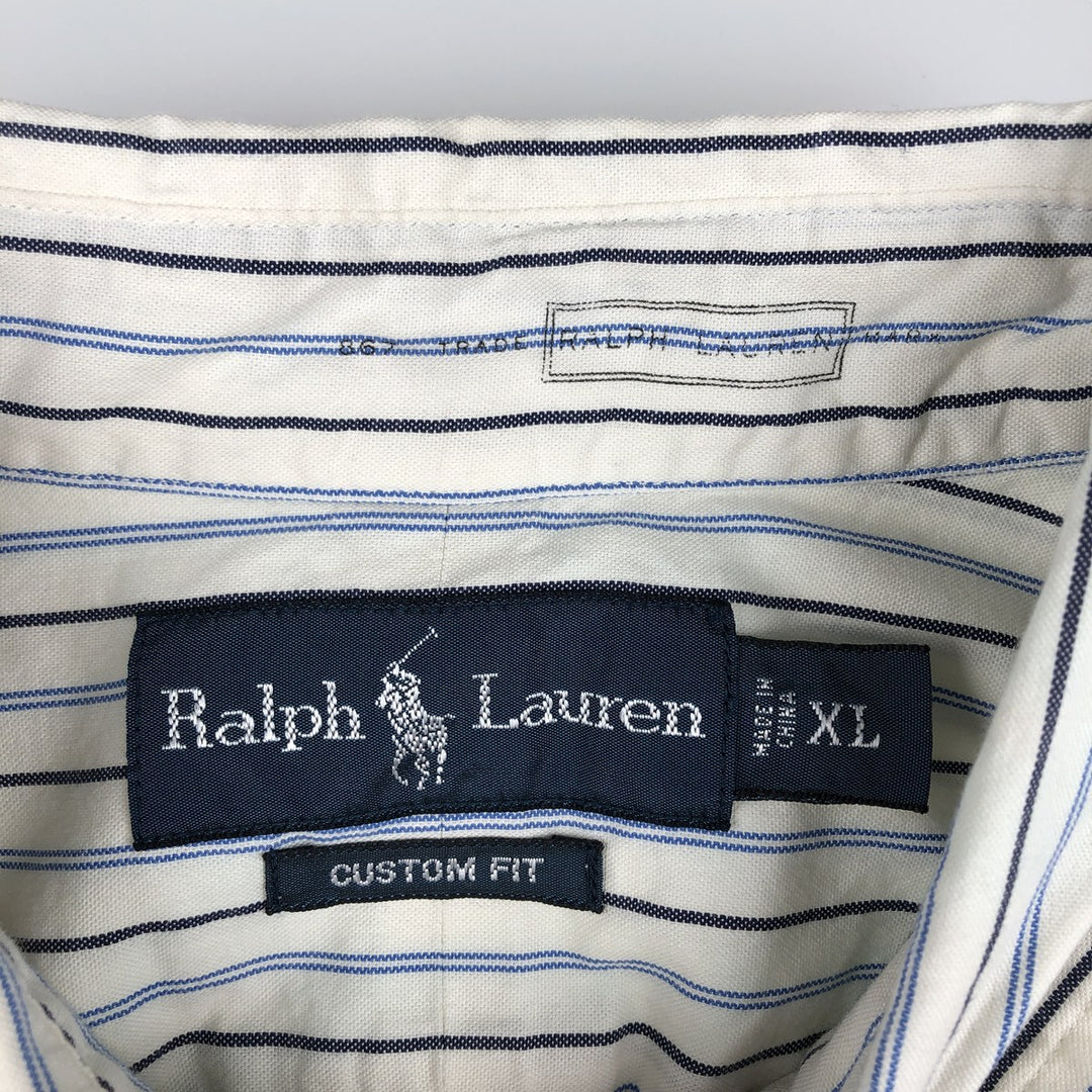 Ralph Lauren CUSTOM FIT long sleeve button down striped shirt men's XL size cotton white type Vintage Second Hand