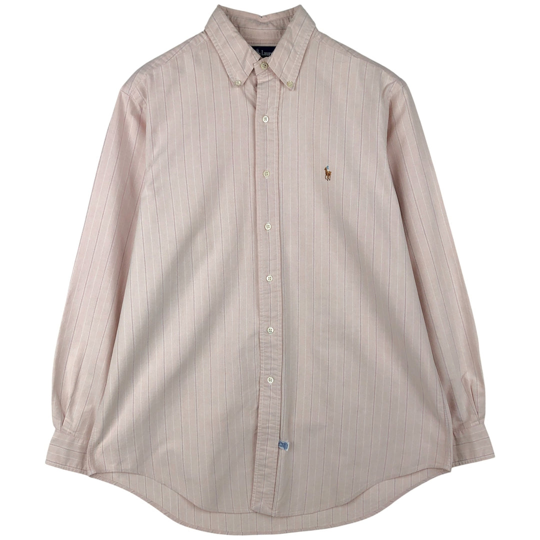Ralph Lauren long sleeve button down striped shirt, men's size L cotton pink type Vintage Second Hand