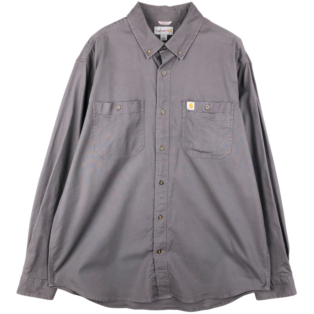 Carhartt Relaxed Fit Long Sleeve Button Down Work Shirt, Men's XL cotton Charcoal Vintage Second Hand