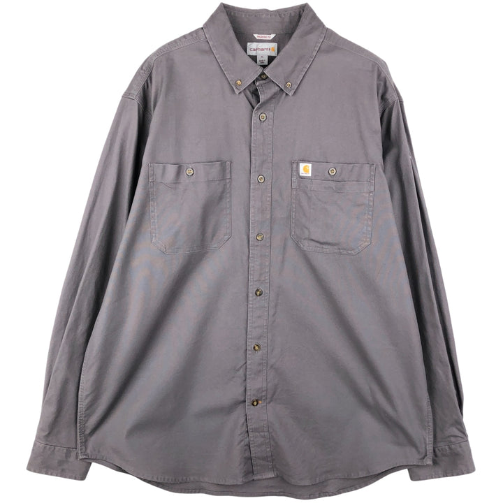 Carhartt Relaxed Fit Long Sleeve Button Down Work Shirt, Men's XL cotton Charcoal Vintage Second Hand