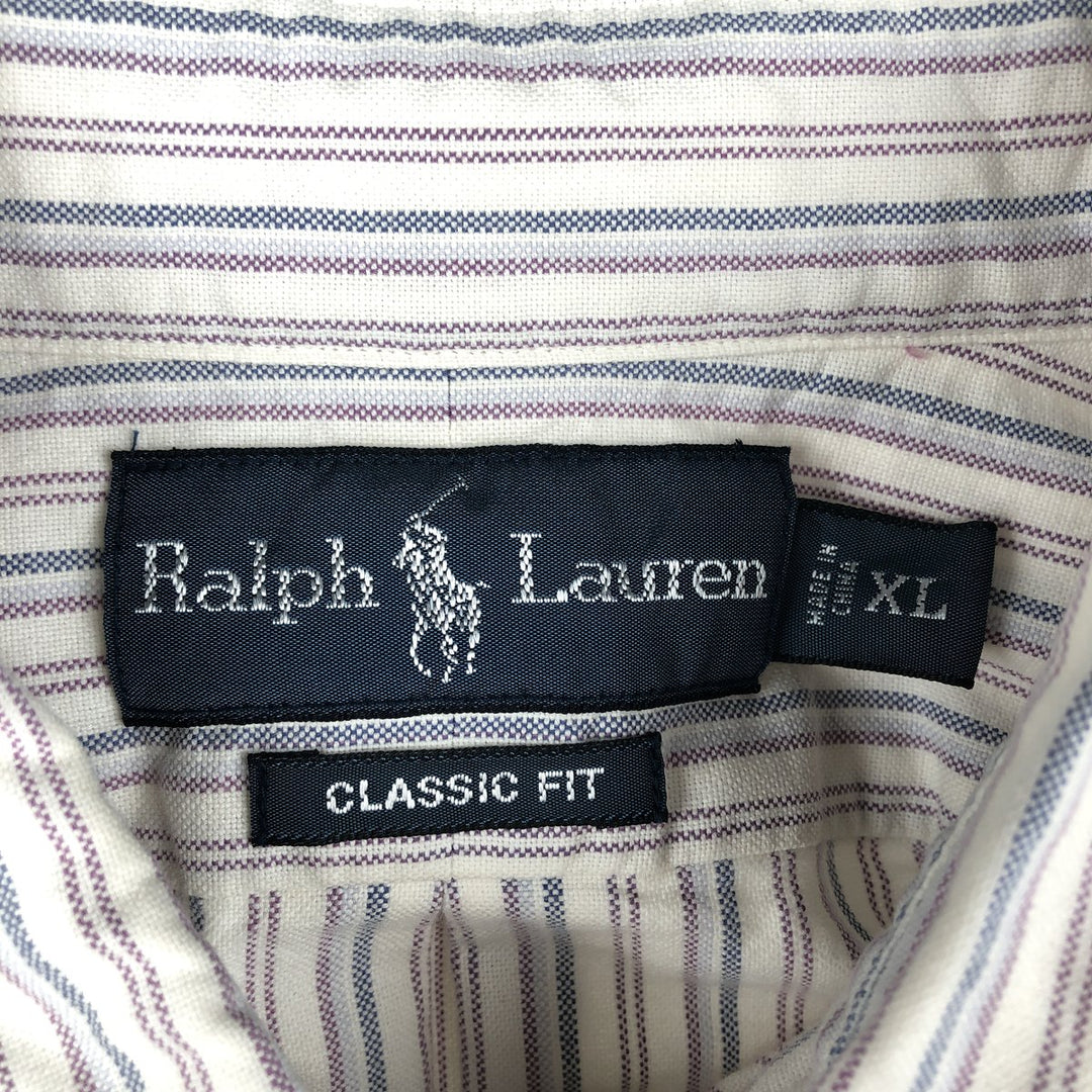 Ralph Lauren Classic Fit Multi-Stripe Long Sleeve Button-Down Striped Shirt, Men's XL cotton white type Vintage Second Hand
