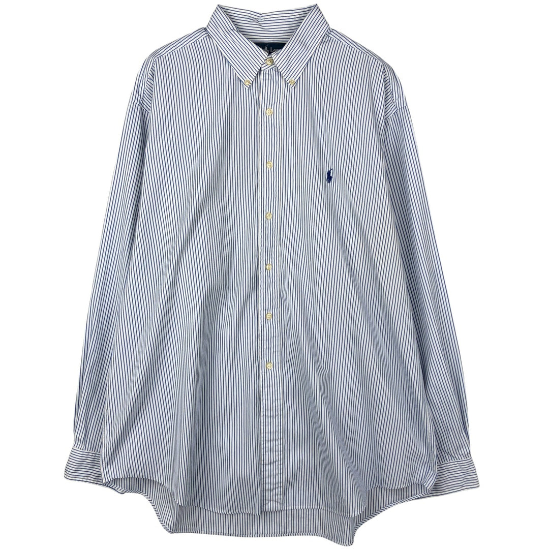 Ralph Lauren Classic Fit Long Sleeve Button Down Striped Shirt Men's XL cotton Navy blue Vintage Second Hand