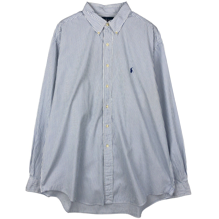 Ralph Lauren Classic Fit Long Sleeve Button Down Striped Shirt Men's XL cotton Navy blue Vintage Second Hand